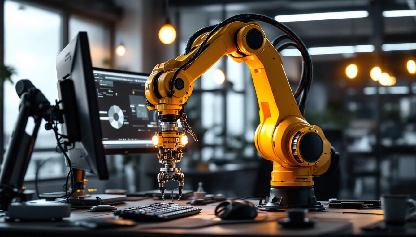 A photograph of capture a photograph of an industrial robotic arm in action