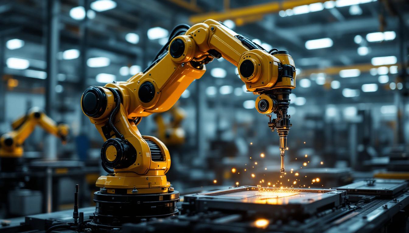 A photograph of a sleek industrial robotic arm in action