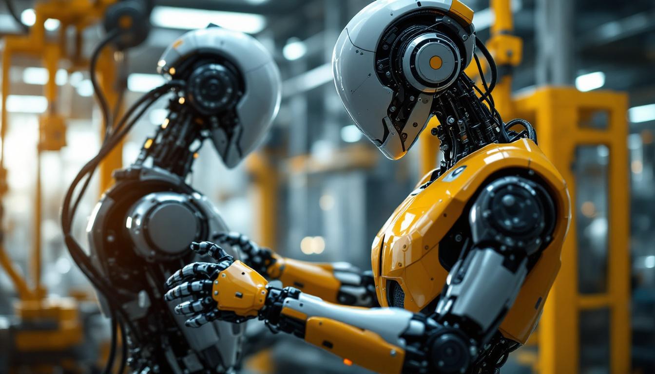 A photograph of a sleek industrial robot in action