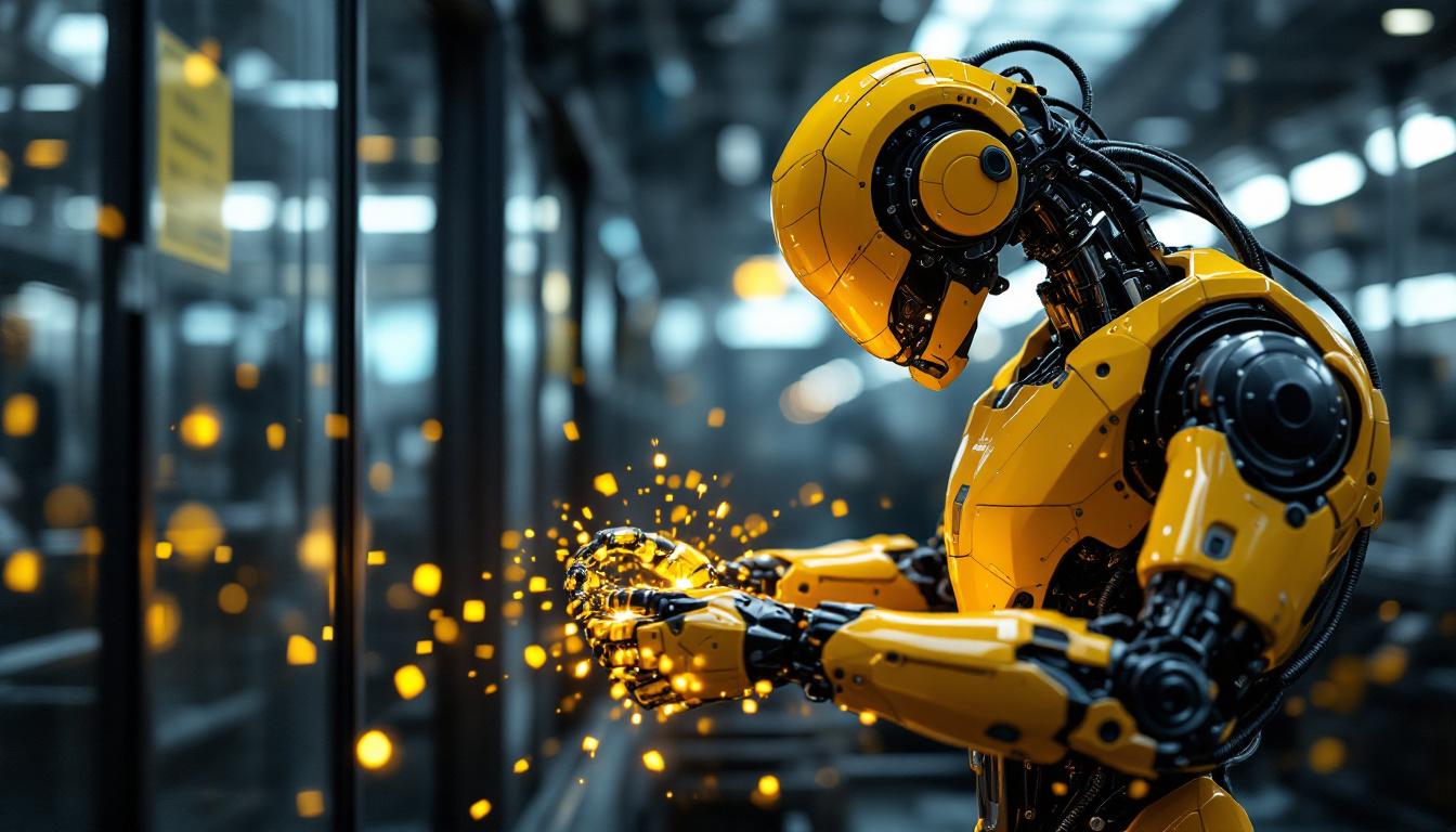 A photograph of a sleek industrial robot in action