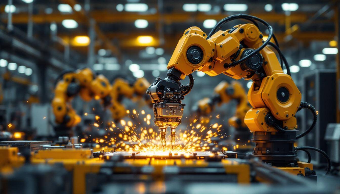 A photograph of a dynamic industrial robot in action
