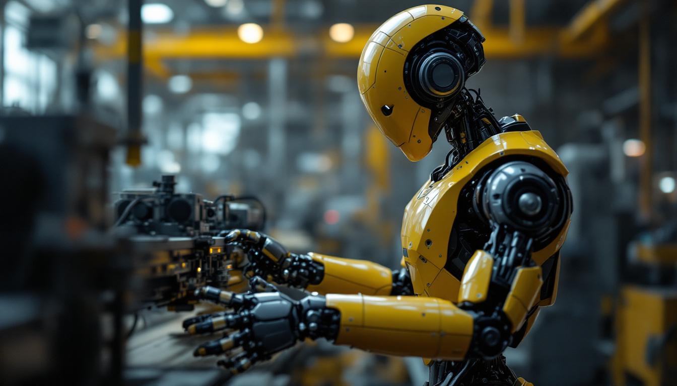 A photograph of capture a photograph of a humanoid robot engaging in an industrial setting