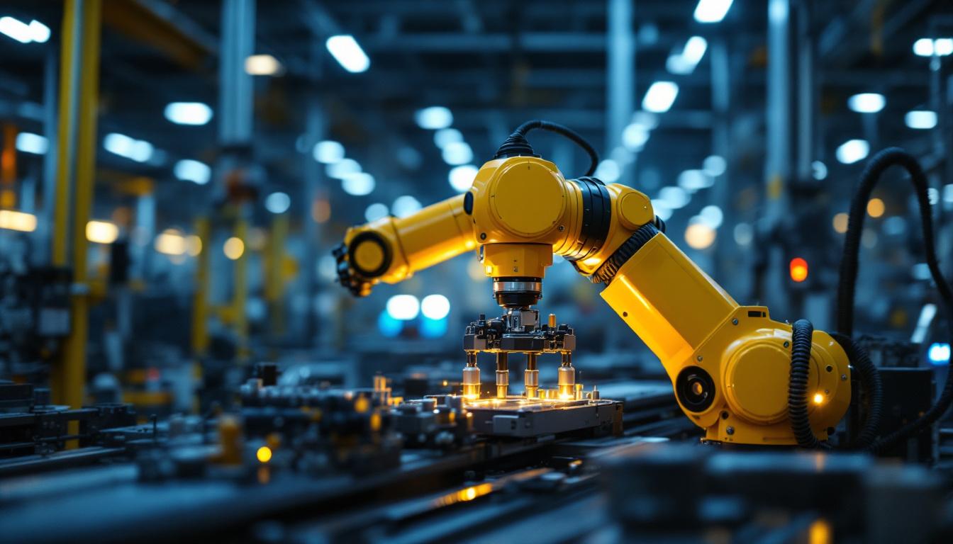 A photograph of a sleek industrial robotic arm in action
