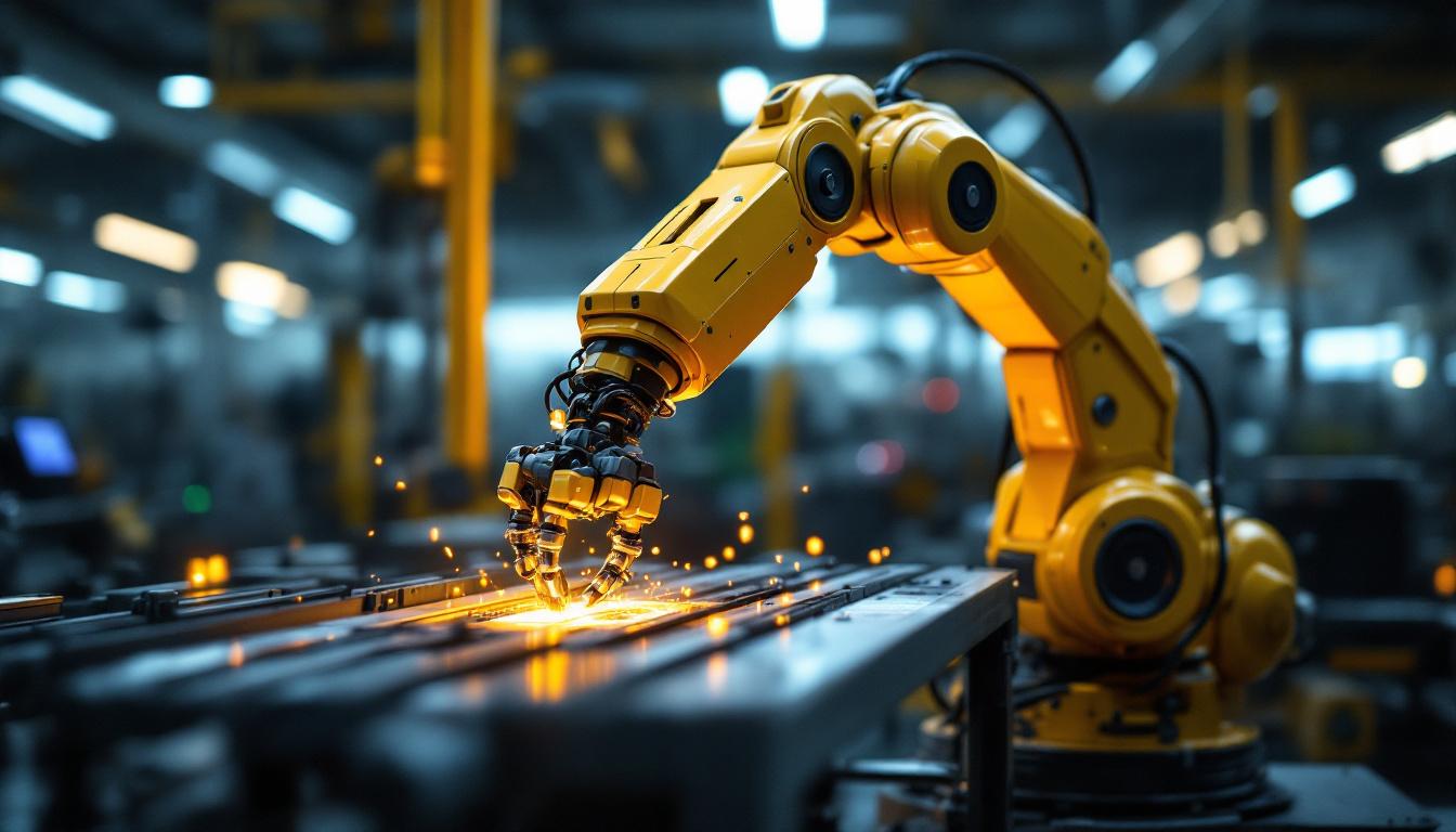 A photograph of a sleek industrial robotic arm in action