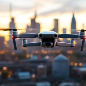 A photograph of a drone in action over an industrial site in massachusetts