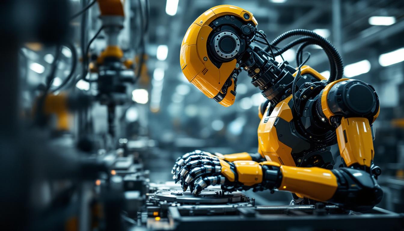 A photograph of a dynamic industrial robot in action within a manufacturing environment