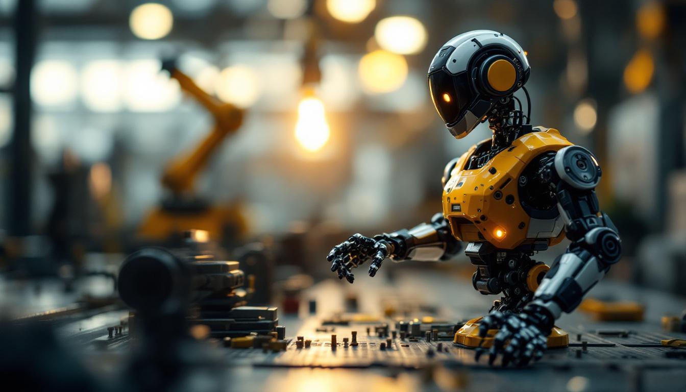 A photograph of a miniature robot in an industrial setting