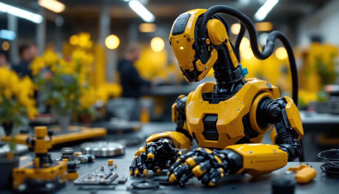 A photograph of a dynamic industrial robot in action