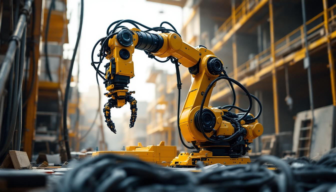 A photograph of a sleek industrial robotic arm in action