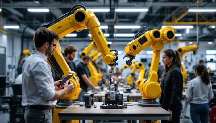 A photograph of a dynamic industrial robotics lab at umsl university in st. louis