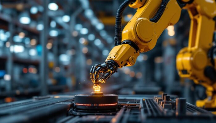 A photograph of a dyna turn signal industrial robot in action