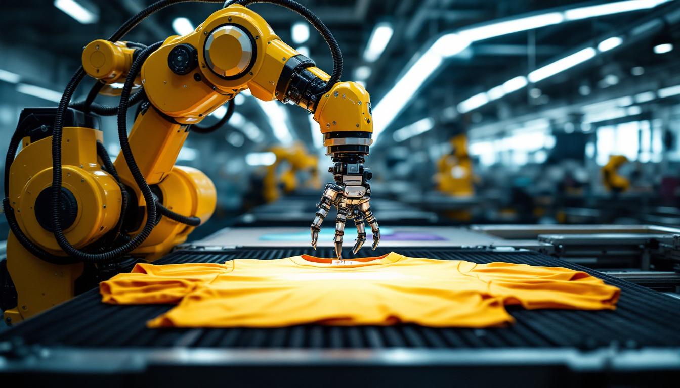 A photograph of a high-tech industrial robotic arm in action