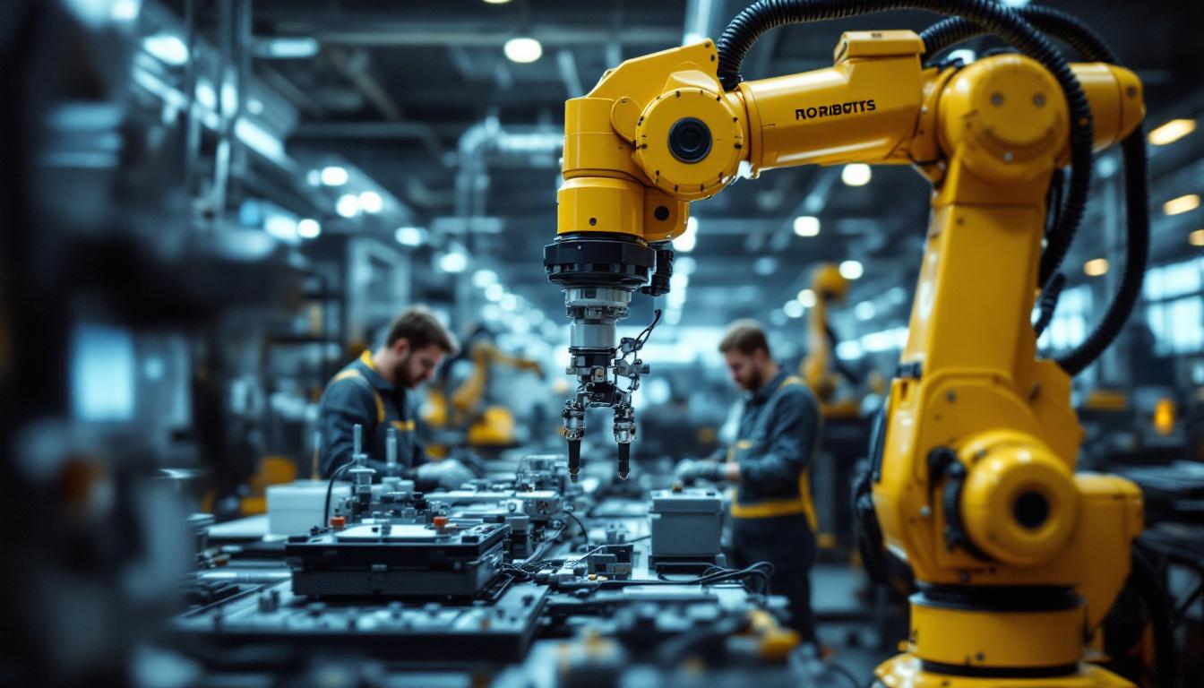 A photograph of a dynamic industrial robotics workspace in waltham