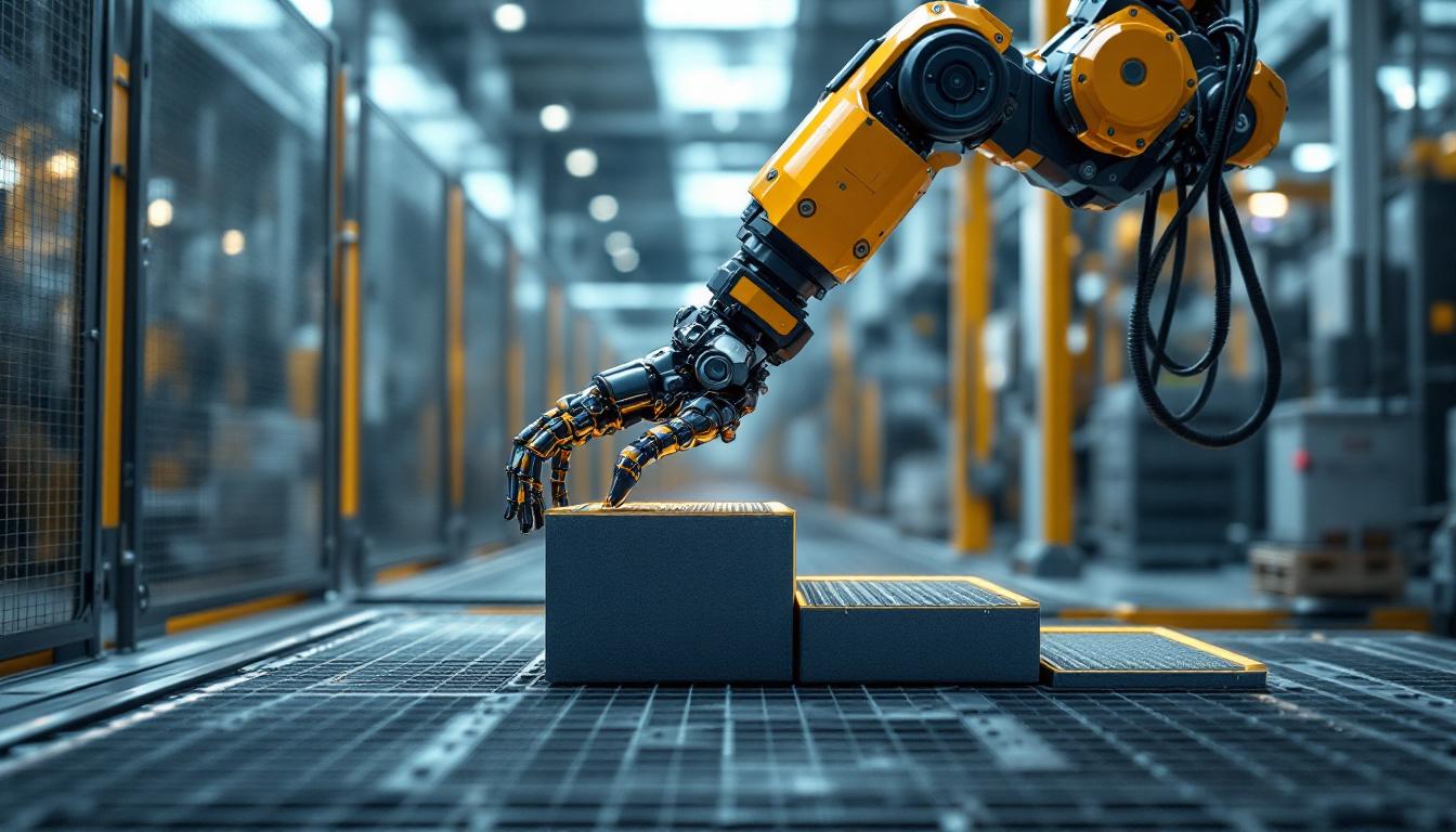 A photograph of a high-tech industrial robot in action
