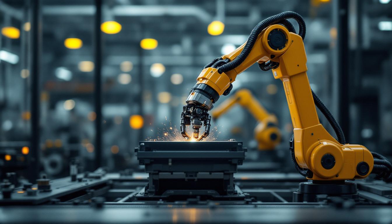 A photograph of a sleek industrial robotic arm in action