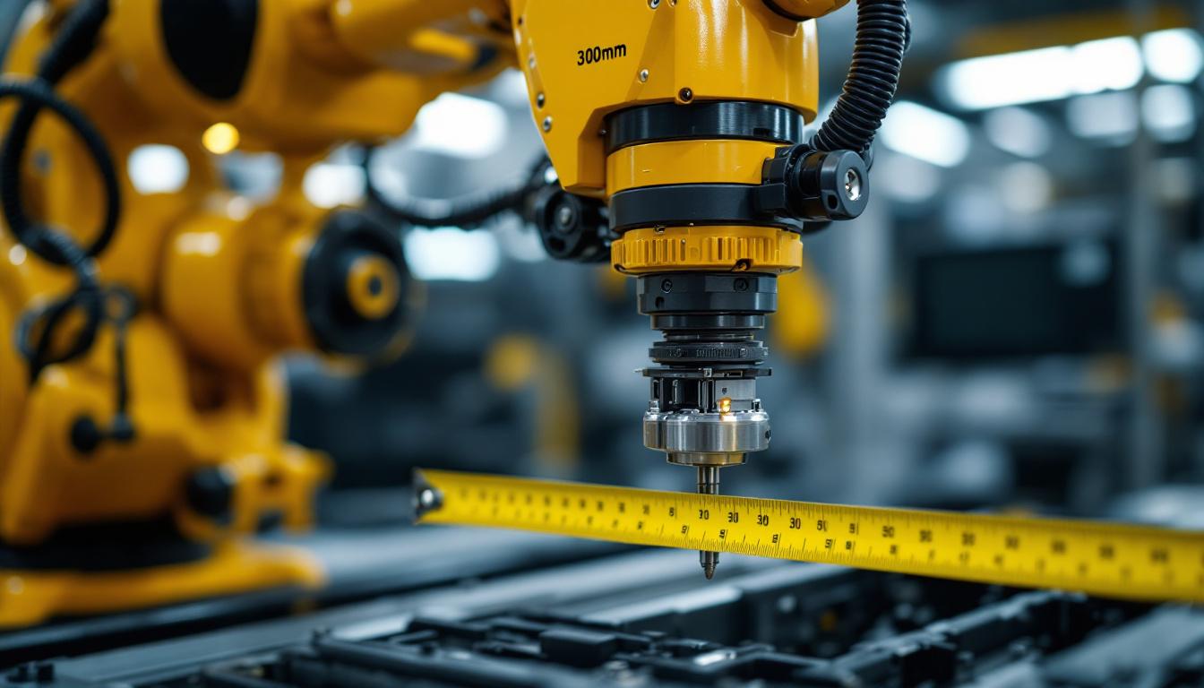 A photograph of a close-up shot of an industrial robotic arm in action