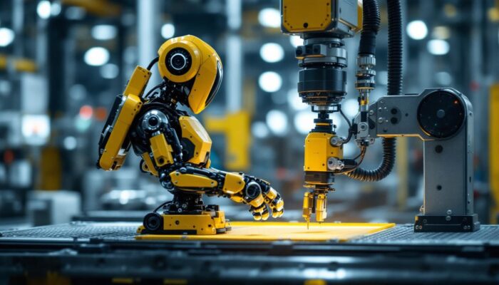 A photograph of a miniature robot in action within an industrial setting