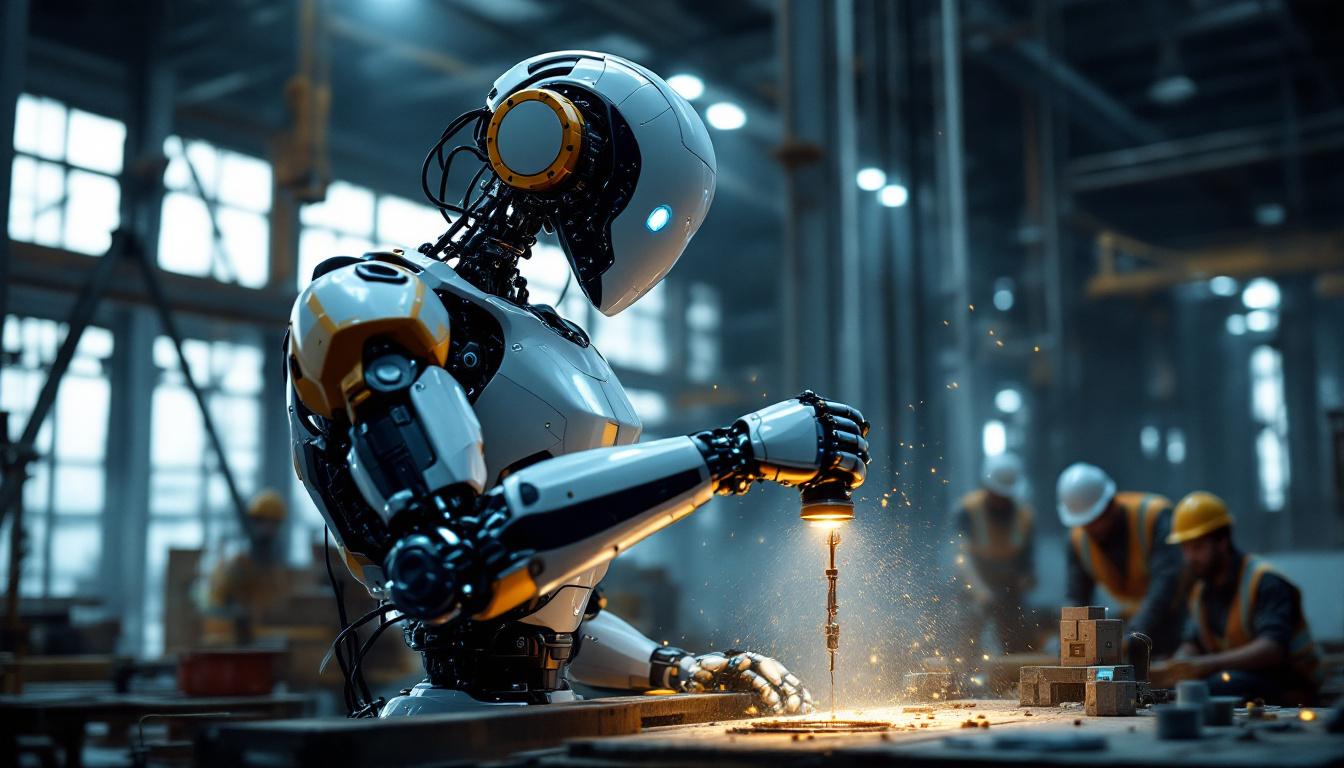 A photograph of a sleek industrial robot in action