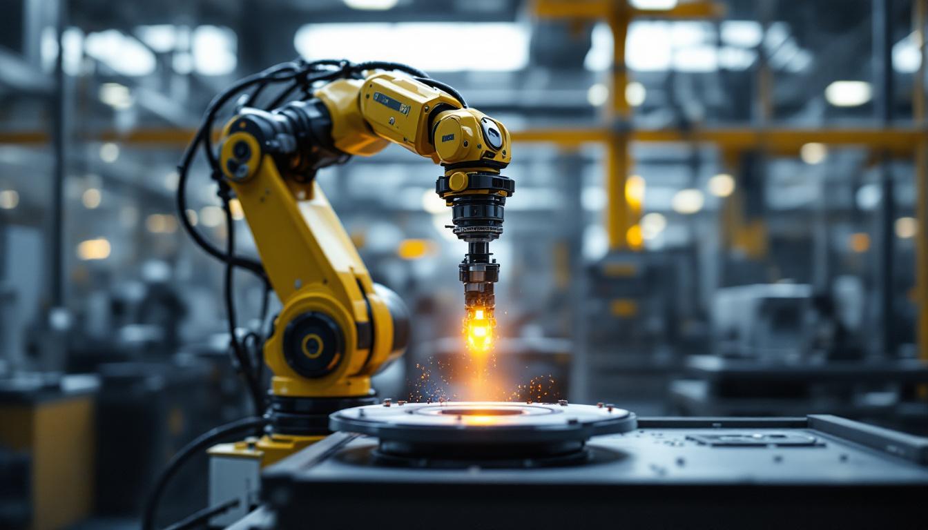 A photograph of an industrial robotic arm in action