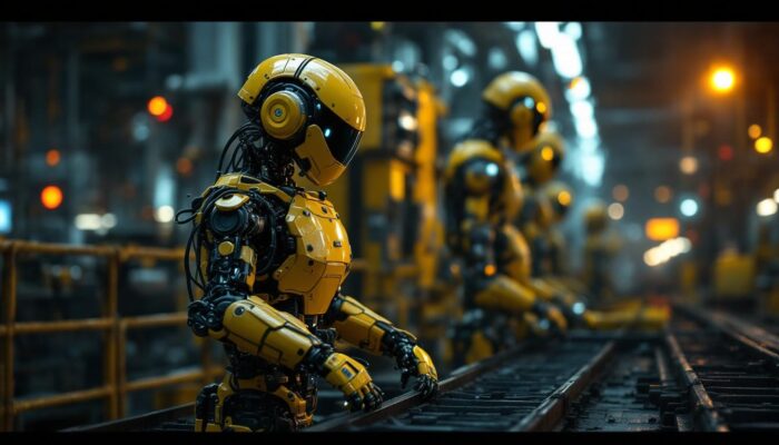 A photograph of capture a photograph of industrial robots in action at the fukushima nuclear power plant