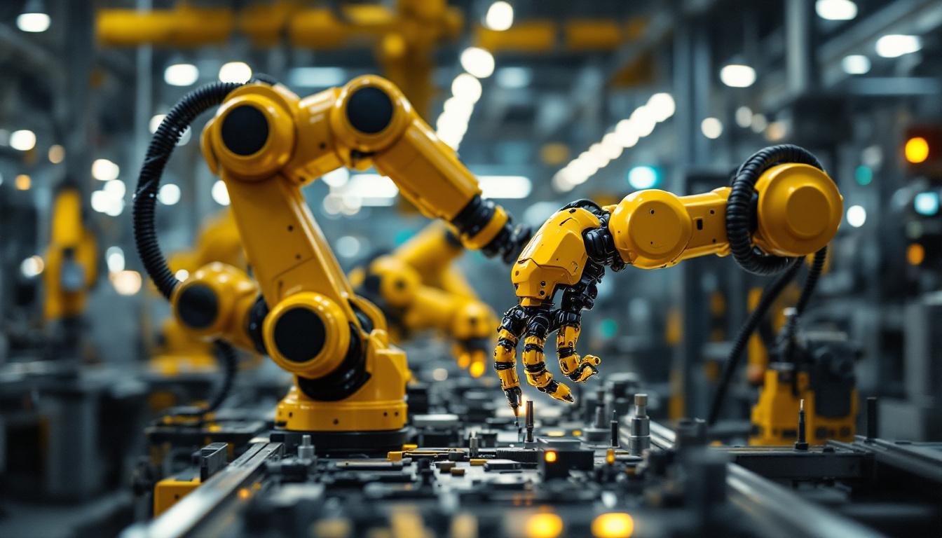 A photograph of a humanoid robotic arm in action within an industrial setting