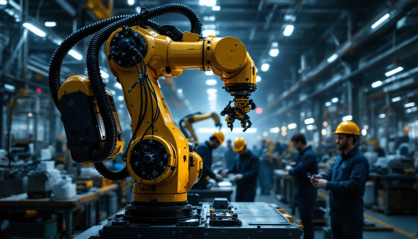 A photograph of capture a photograph of an industrial robotic arm