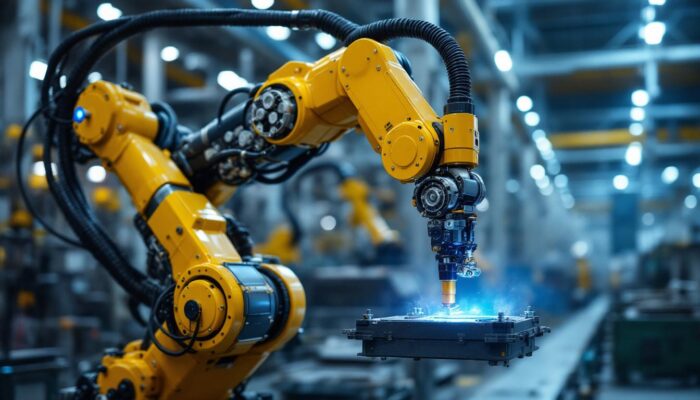 A photograph of a state-of-the-art industrial robot in action at dominion resources' facility in richmond