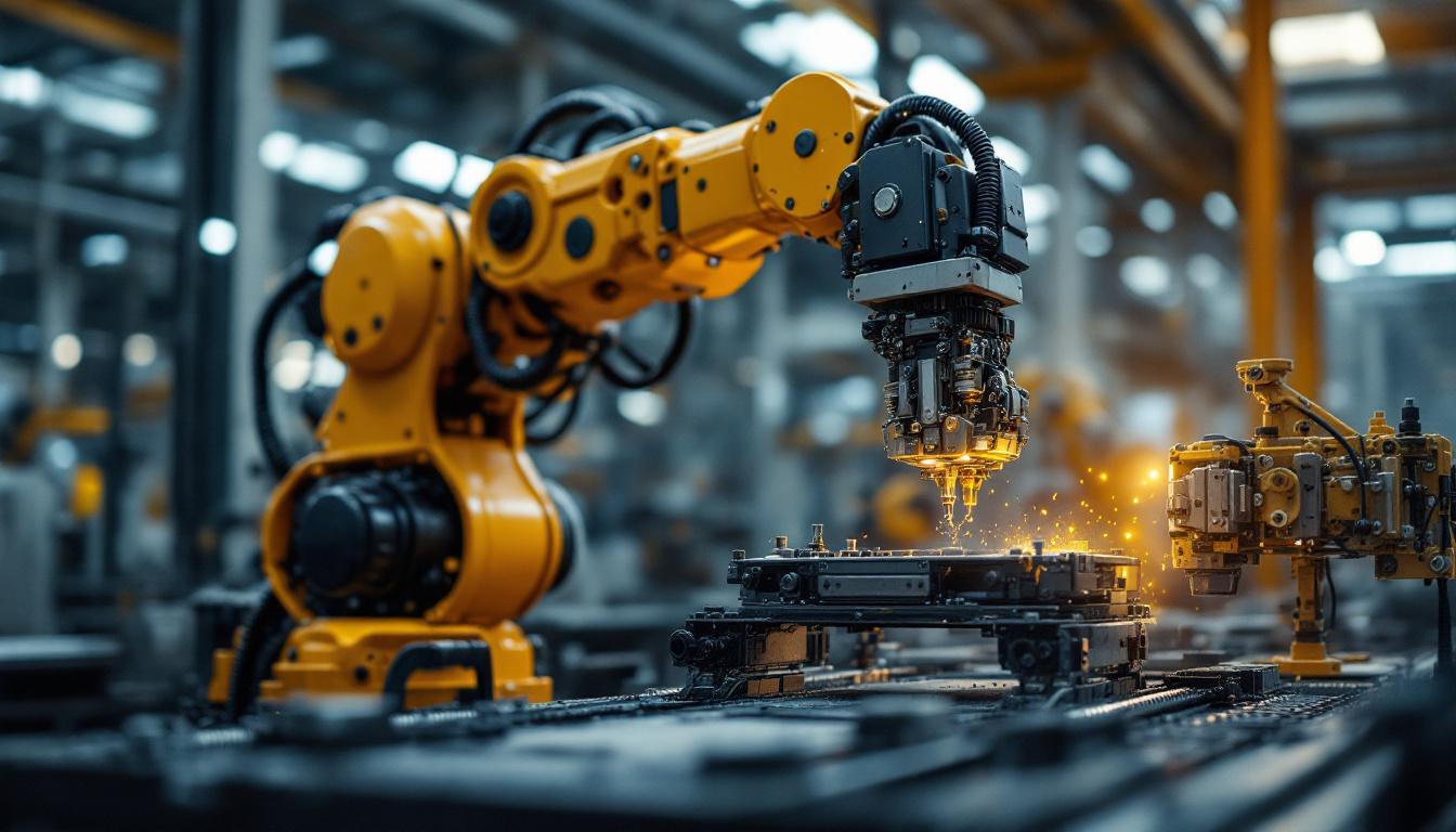 A photograph of capture a photograph of an industrial robotic arm in action