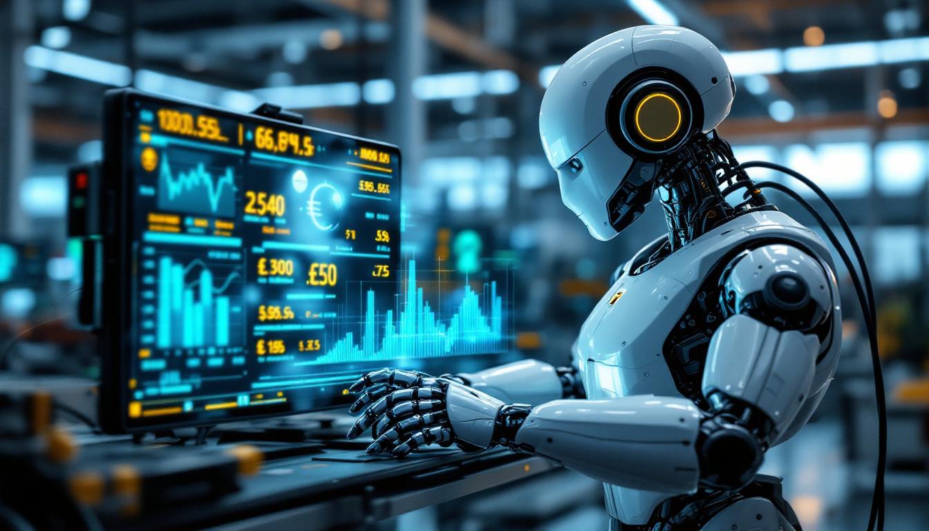 A photograph of a sleek industrial robot in action within a modern manufacturing environment