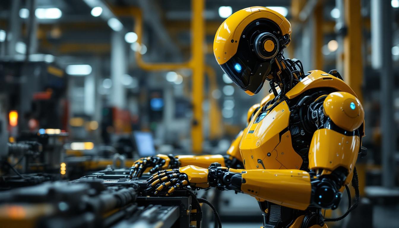 A photograph of a sleek industrial robot in action