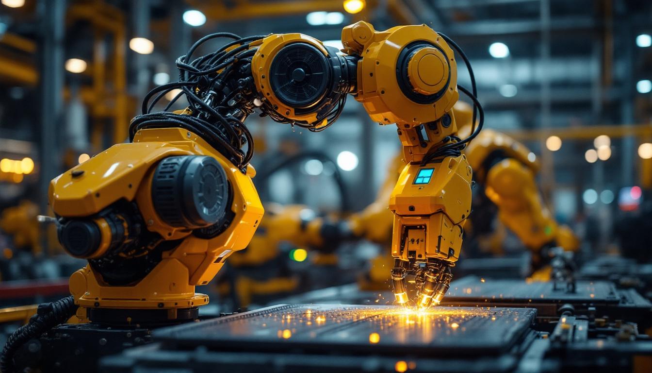 A photograph of a high-tech industrial robot in action