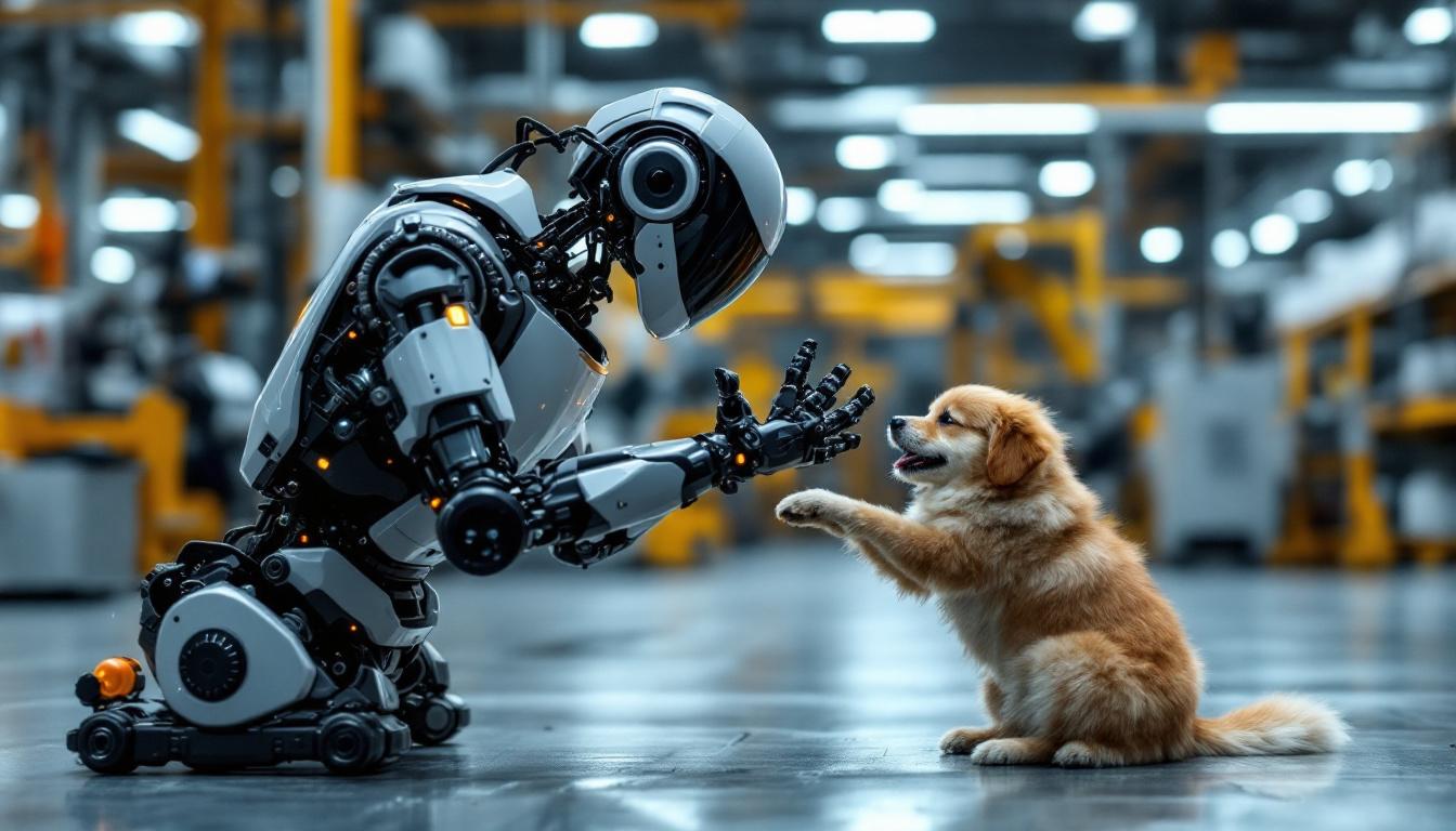 A photograph of a sleek industrial robot in action