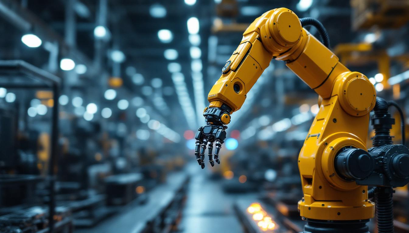 A photograph of a sleek industrial robotic arm in action
