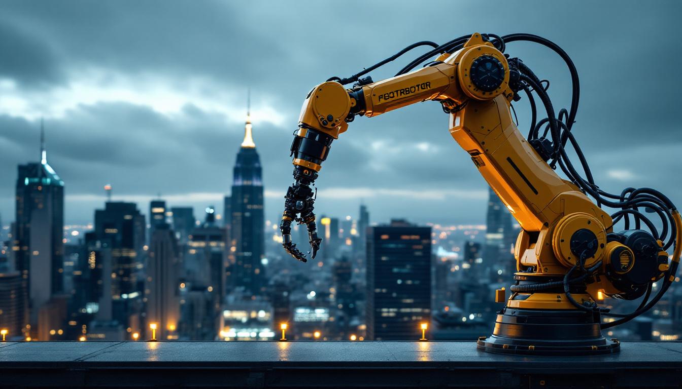 A photograph of a sleek industrial robotic arm in action