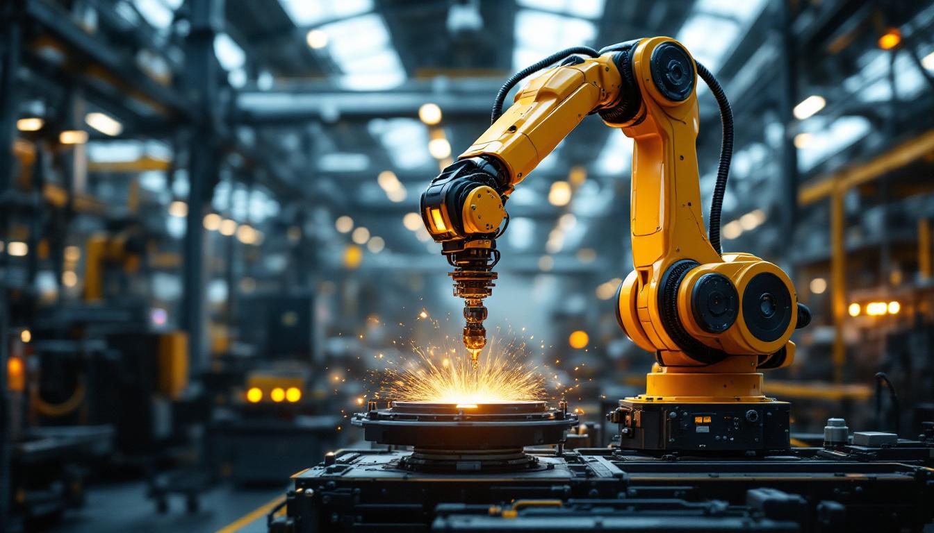 A photograph of a sleek industrial robotic arm in action