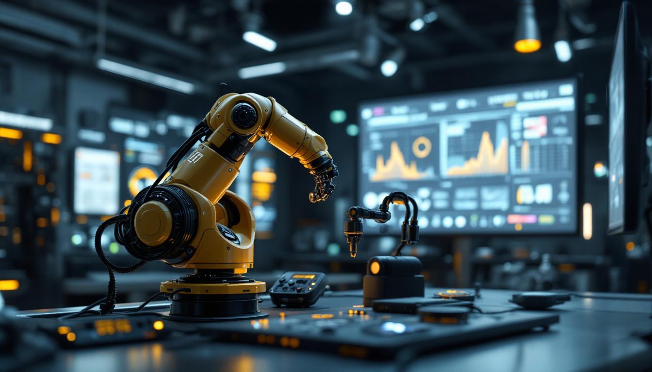 A photograph of a sleek industrial robotic arm in action