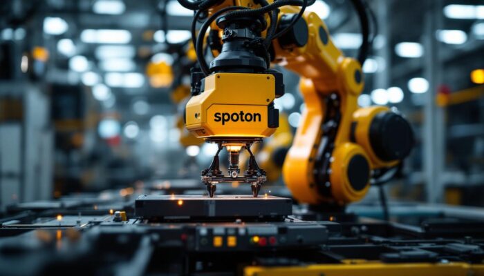 A photograph of a sleek industrial robotic arm in action