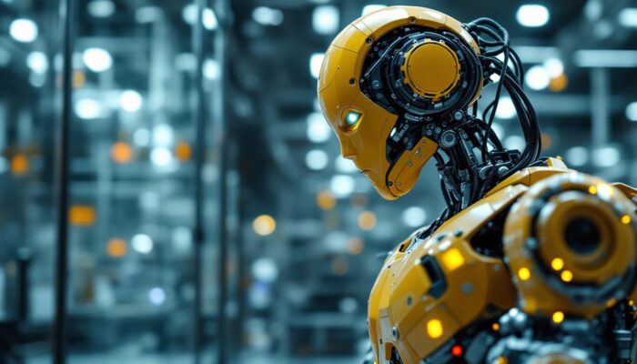 A photograph of a modern industrial robot in action