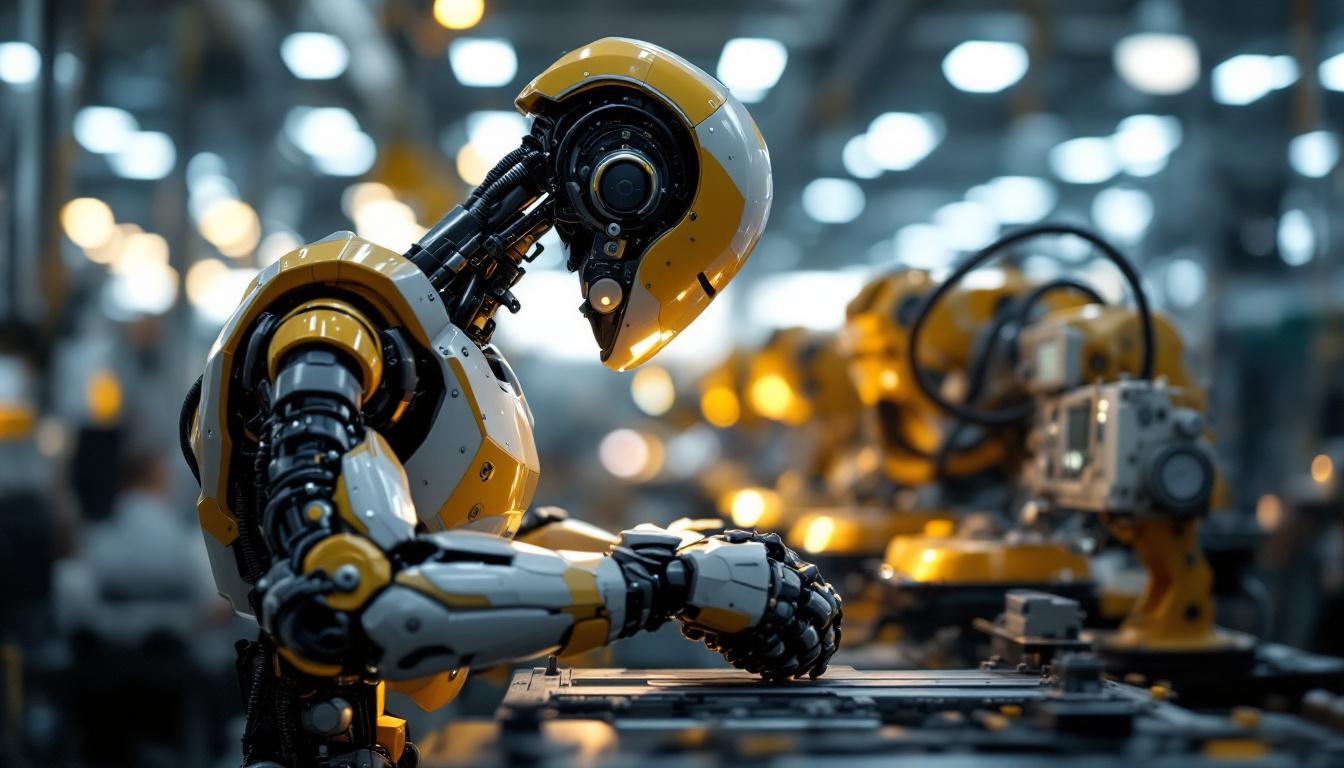 A photograph of a sleek industrial robot in action