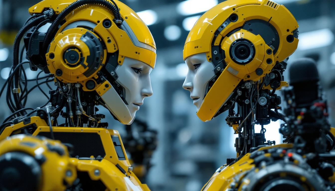 A photograph of a skilled technician installing a high-tech microphone on an industrial robot