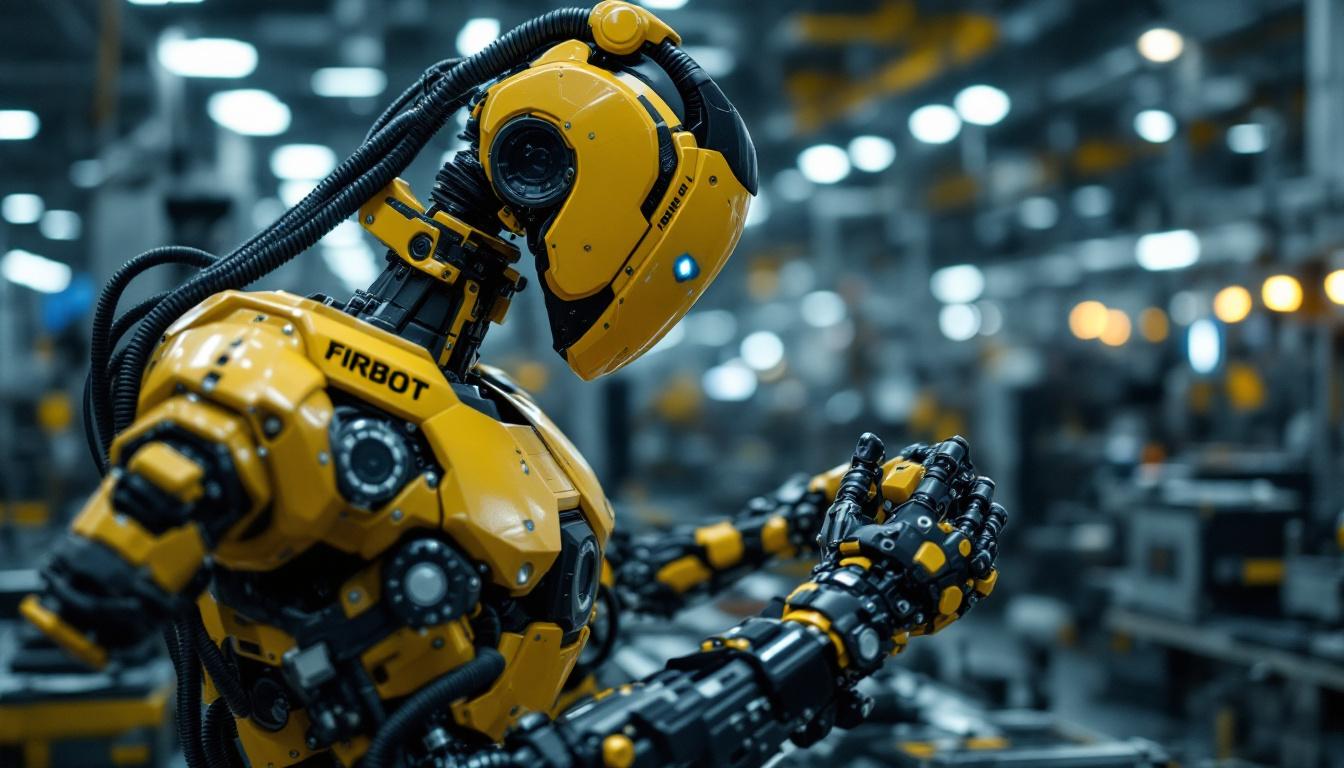 A photograph of a dynamic industrial robot in action