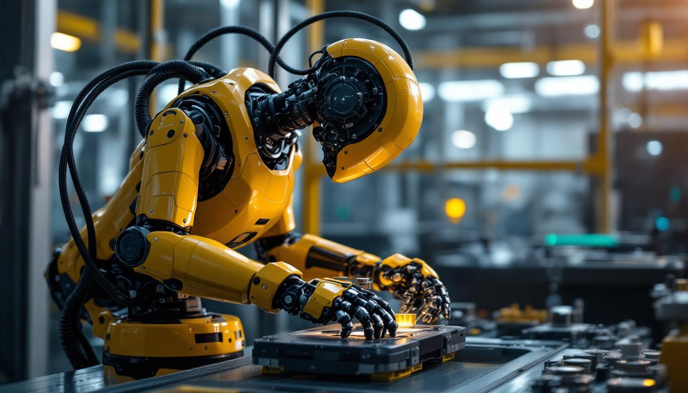 A photograph of a sleek industrial robot in action