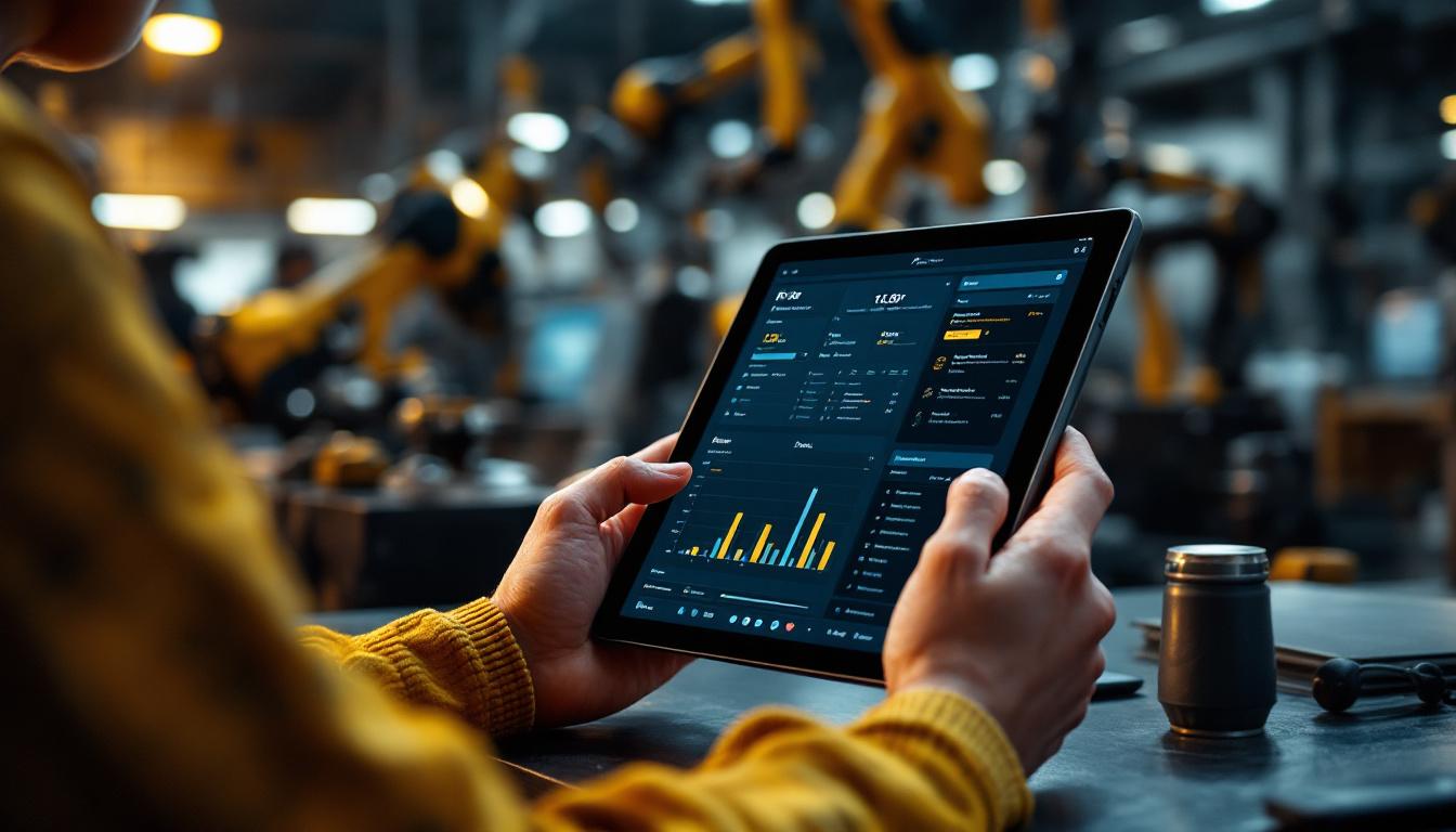 A photograph of a person using a digital planner on an amazon fire tablet in a modern workspace