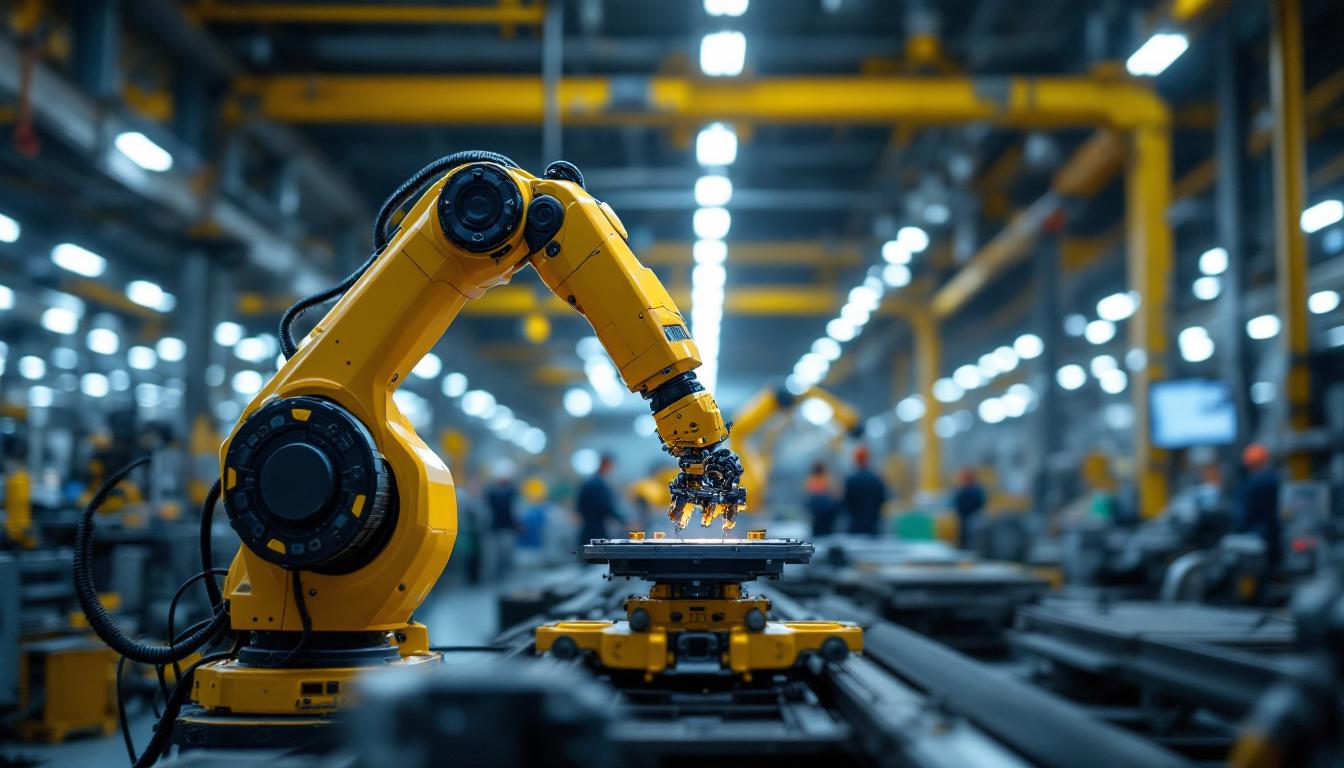 A photograph of a sleek industrial robotic arm in action