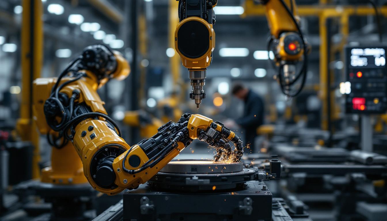 A photograph of a sleek industrial robotic arm in action