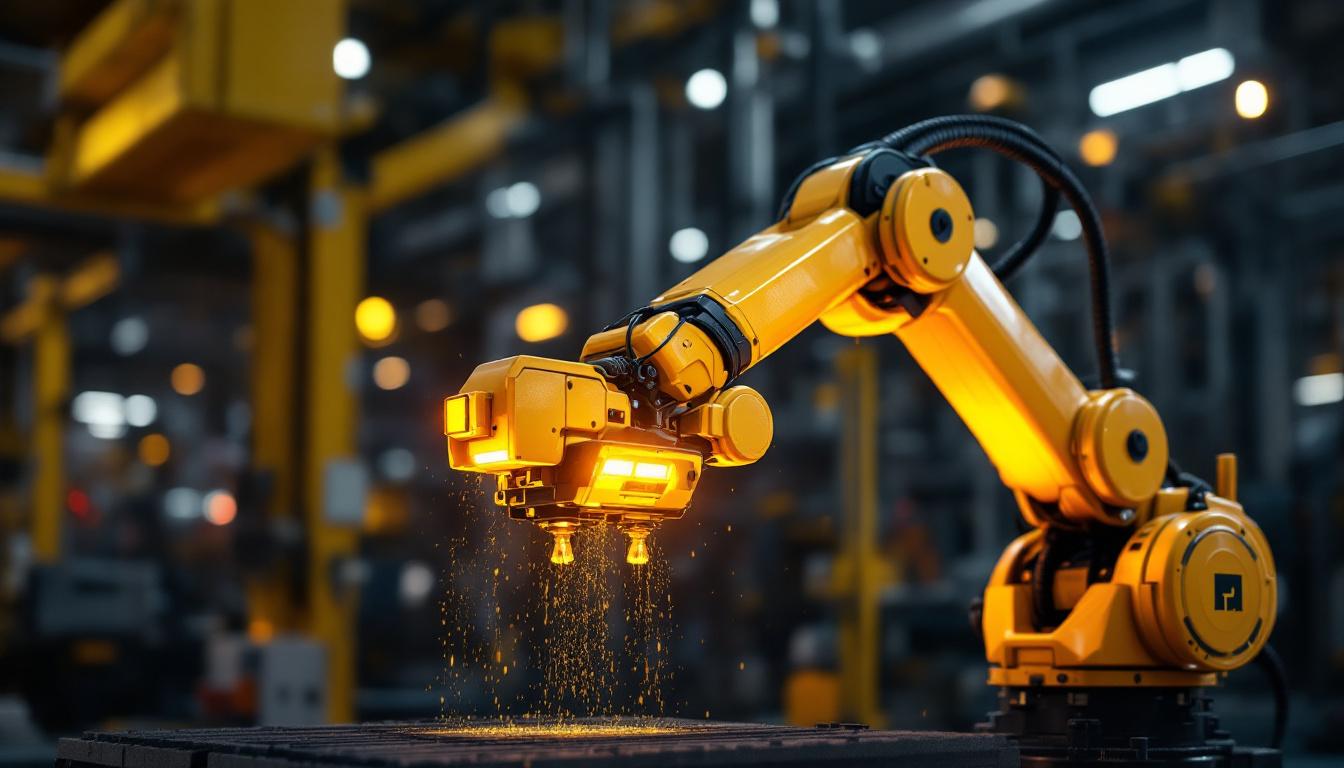 A photograph of capture a photograph of an industrial robotic arm in action