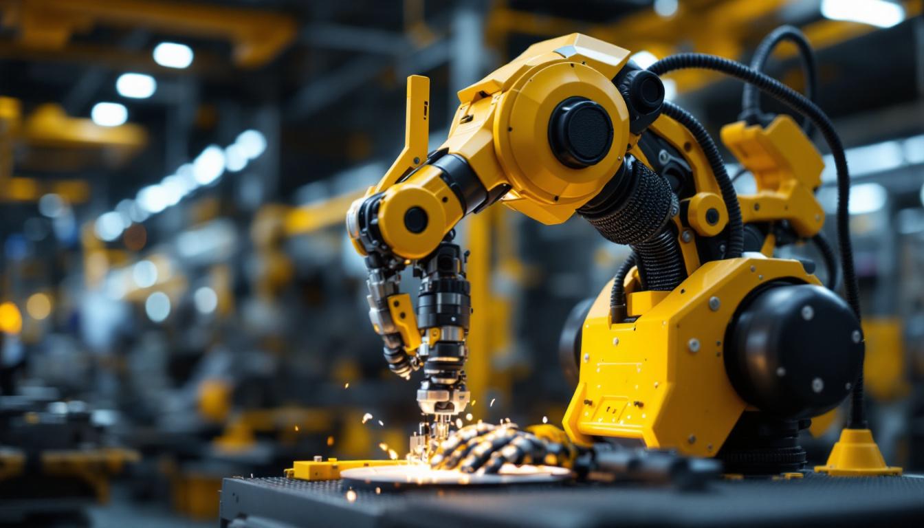 A photograph of a sleek industrial robot in action