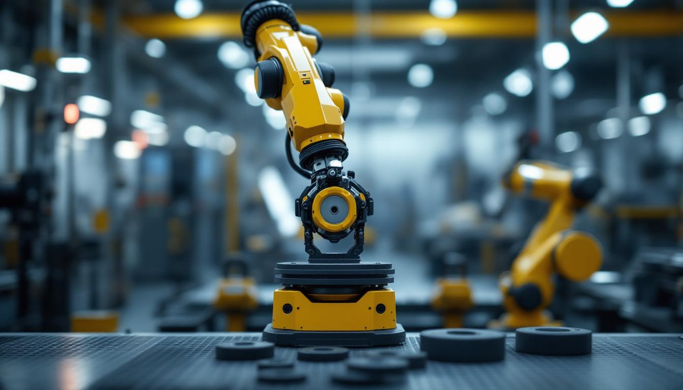 A photograph of a modern industrial robotic arm in action