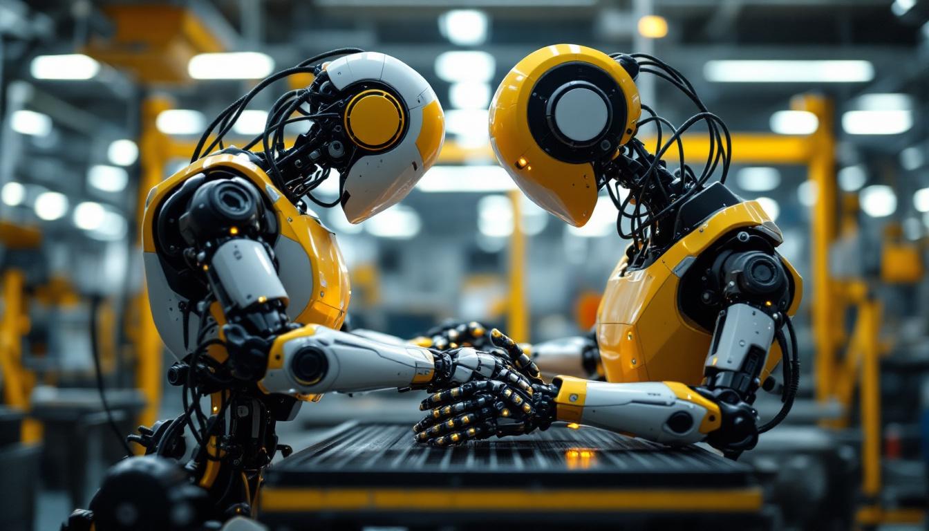 A photograph of a modern industrial robot in action within a manufacturing setting