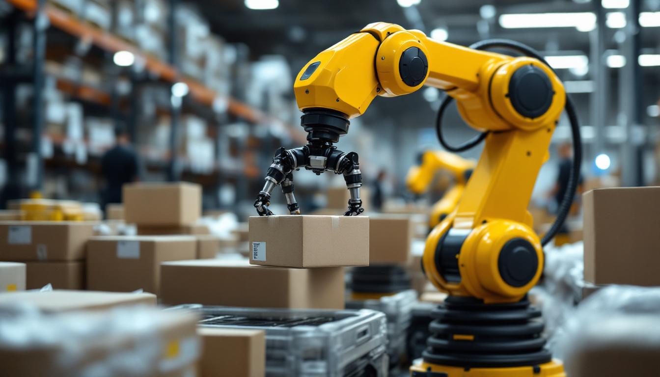 A photograph of a sleek industrial robotic arm in action